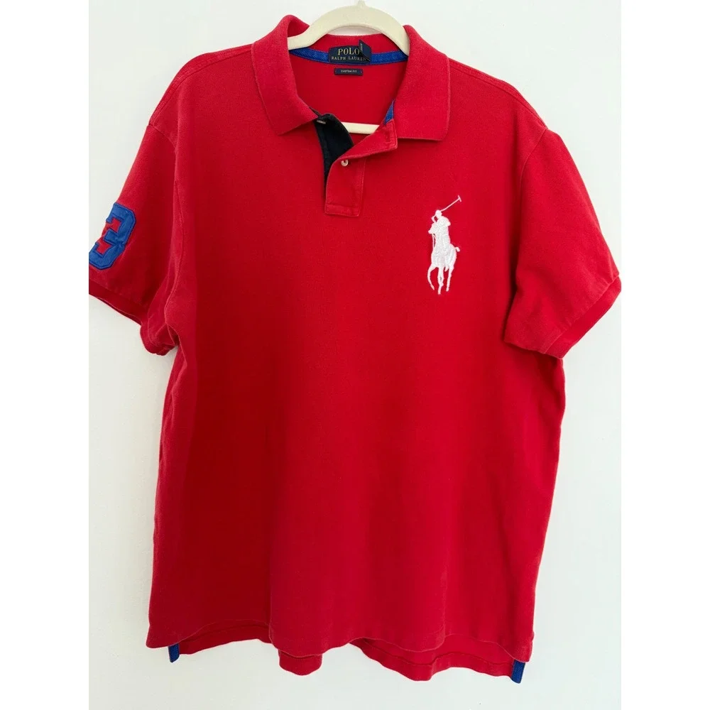 Polo Ralph Lauren Big White Pony Polo Shirt Mens XXL Red Custom Fit Rugby #3